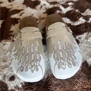Beige and White Skeleton Clogs